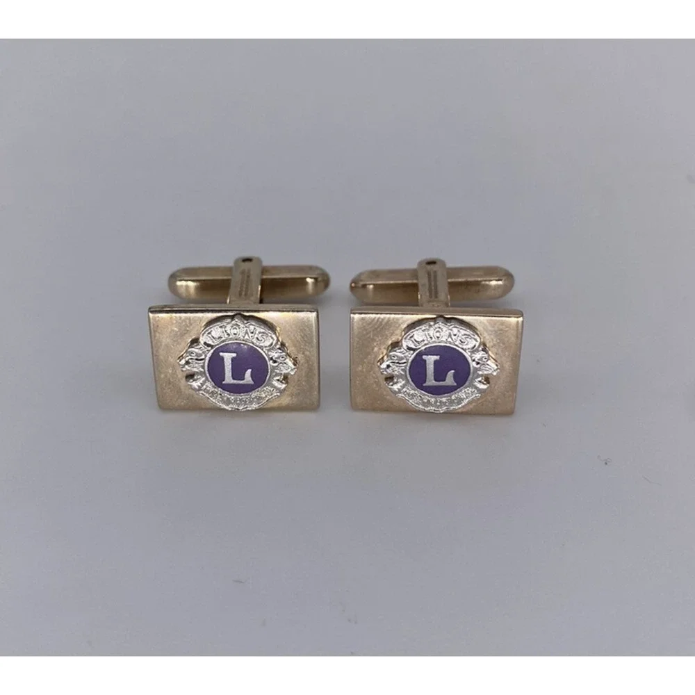 Vintage Collectible Cufflinks Lions International Gold-Tone Alloy